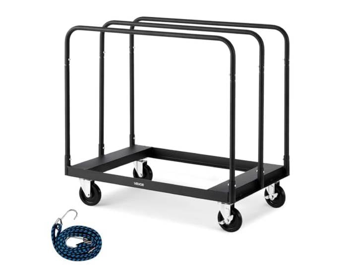 VEVOR Chariot Porte-plaques de Plâtre\, Charge 816\,5 kg\, Chariot Porte-panneaux de Cloisons Sèches\, avec Roulettes Pivotantes\, Sangle d'Arrimage\, Rampes Latérales\, pour Transport\, Usine\, Entrepôt\, Noir