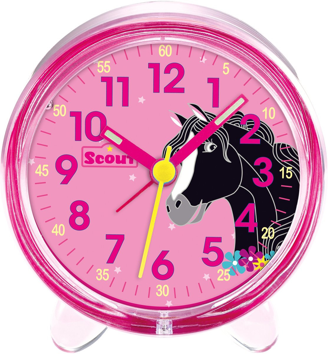 Scout Analoge Wekker met roze behuizing, leerblad en paardenmotief