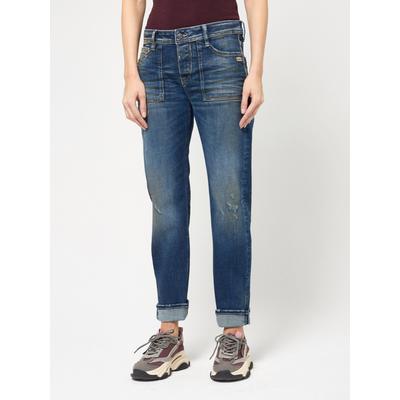 Boyfriend-Jeans GANG "94NICA WORKER", Damen, Gr. 26, Normalgrößen, dusty midblau, 92% Baumwolle, 6% Polyester, 2% Elasthan, unifarben, Ballonform lang, Jeans, im androgynen Look