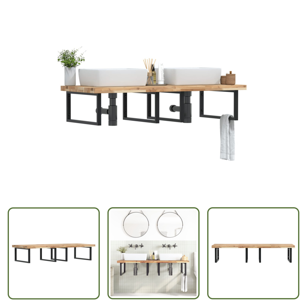 The Living Store Waschbeckenregal Wandmontage Stahl und Akazienholz
