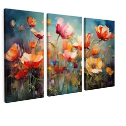 LEINWANDBILD 3er Set Blumen - Bunt - Abstrakt 90x60 cm