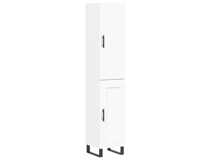 Makastle Highboard Wohnzimmer 34,5x34x180 cm Weiß Holzwerkstoff mit Metallfüßen und Türen