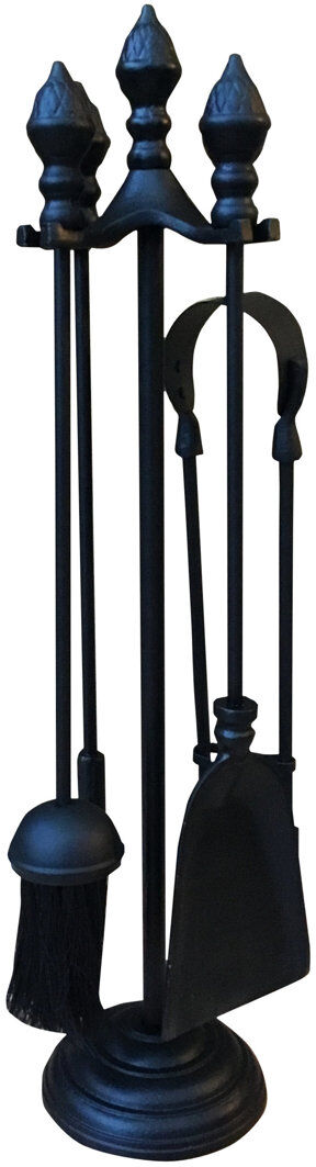 Belfry Heating Marcellina  Piece Iron Fireplace Tool Set Tool Stand Black
