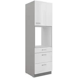 Küchen Hochschrank 60 Bianca Weiß Hochglanz + Grau Küchenzeile Küchenblock