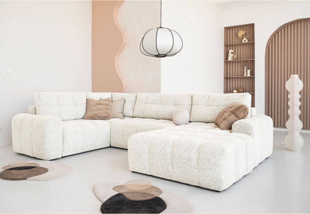 MiuForm Lulu 8 Seater Corner Sofa Bed Beige 94cm H X 333cm W X 213cm D