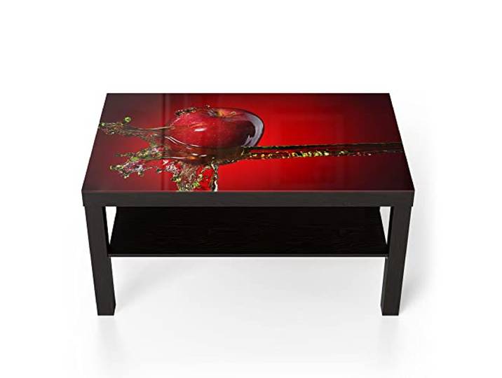 DEQORI Glastisch schwarz groß 90x50 cm Motiv Flüssigkeit trifft Apfel ausgefallener Beistelltisch aus Glas Hochglanz Couchtisch fürs Wohnzimmer moderner Couch Tisch mit Design