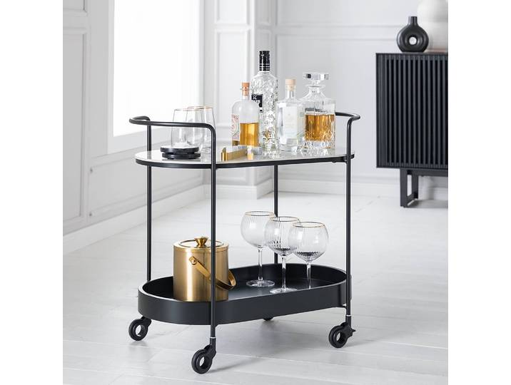 Desserte Valleymount 68 x 63 x 37cm Blanc/Noir/Imitation marbre blanc