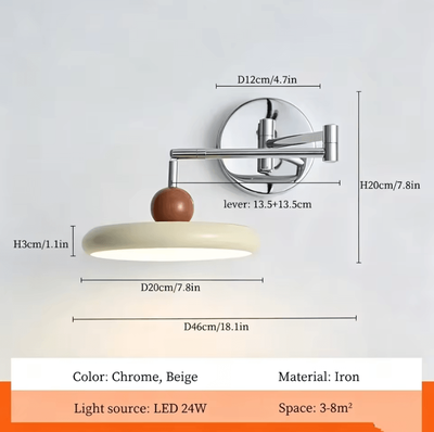 Inspire Curations Modern Cream Swing Arm LED Wall Lamp chrome Beige 3 Color Light