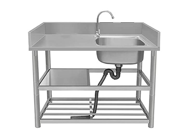 OWOHYG Edelstahl-Einzelbecken-Küchenspüle Mit Arbeitsfläche*, Ablagen, Freistehender Armatur, Für Badezimmer, Restaurant, Landhausstil.R1-90x50x80cm