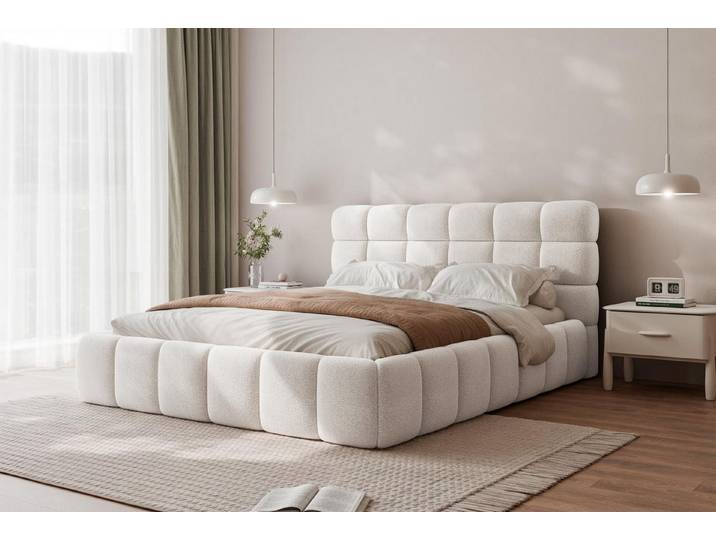 Compleo Polsterbett Wolkenbett, Bouclé Bett, Funktionales Doppelbett, TOP ANGEBOT, MADE IN EU