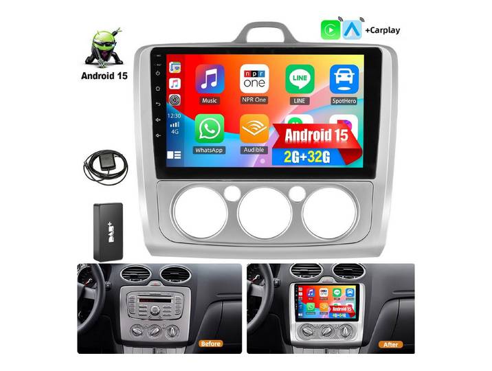 ESSGOO Für Ford Focus MK2 MK II 2004-11 Android 15 Autoradio Carplay Navi GPS Autoradio (RDS, 4+128GB(optional), 4+64GB(optional), FM, GPS, 1280*720, DAB+ (optional), SWC, Apple Carplay & Android Auto,Bluetooth,ASP)