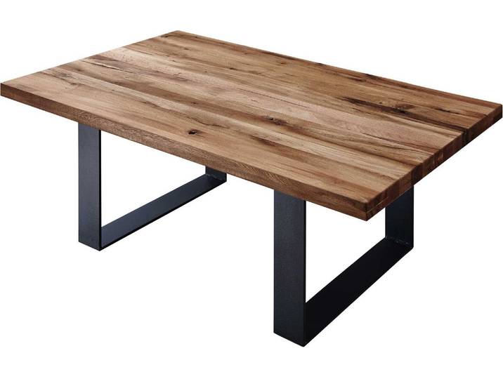 MASSIVMOEBEL24 Table basse 90x90 Chênes sauvage et lombard huilé Tabacco brown MONTREUX #317