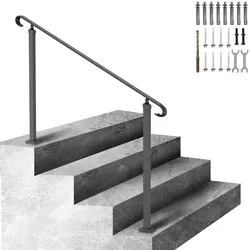 VEVOR Treppengeländer 140x13,5x97 cm Handlauf Geländer Höhe(bis zu 48 cm) & Winkel(0-52,8°) einstellbar Eingangsgeländer Eisenhandlauf Ideal für 2 oder 3 stufige Treppen mit Installationskit Schwarz