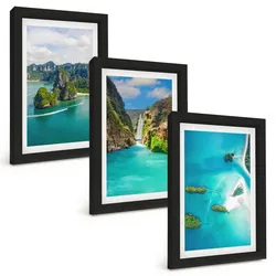 BILDER SET 3er Set - 20x30 cm Schwarzer Rahmen - Tropische Inseln, türkisfarbenes Wasser