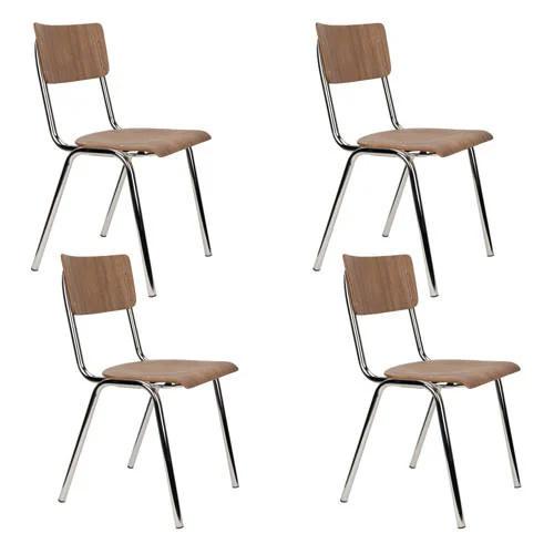 Zuiver Back to School eetkamerstoelen - bruin (set van 4)