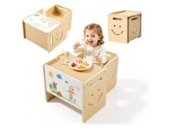VEVOR Montessori-Tisch- & Stuhlset, Holz, Kindersitzgruppe für Kleinkinder von 1-5 Jahren, Tritthocker mit Whiteboard & 3-Fach Höhenverstellbar, zum Essen, Zeichnen, Lesen & Spielen
