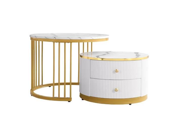 Set de tables basses blanches avec tiroirs 60 x 60 x 45,5 cm