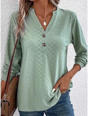 Uplift Essentials Women Solid Color V Neck Long Sleeve Button Top xl green