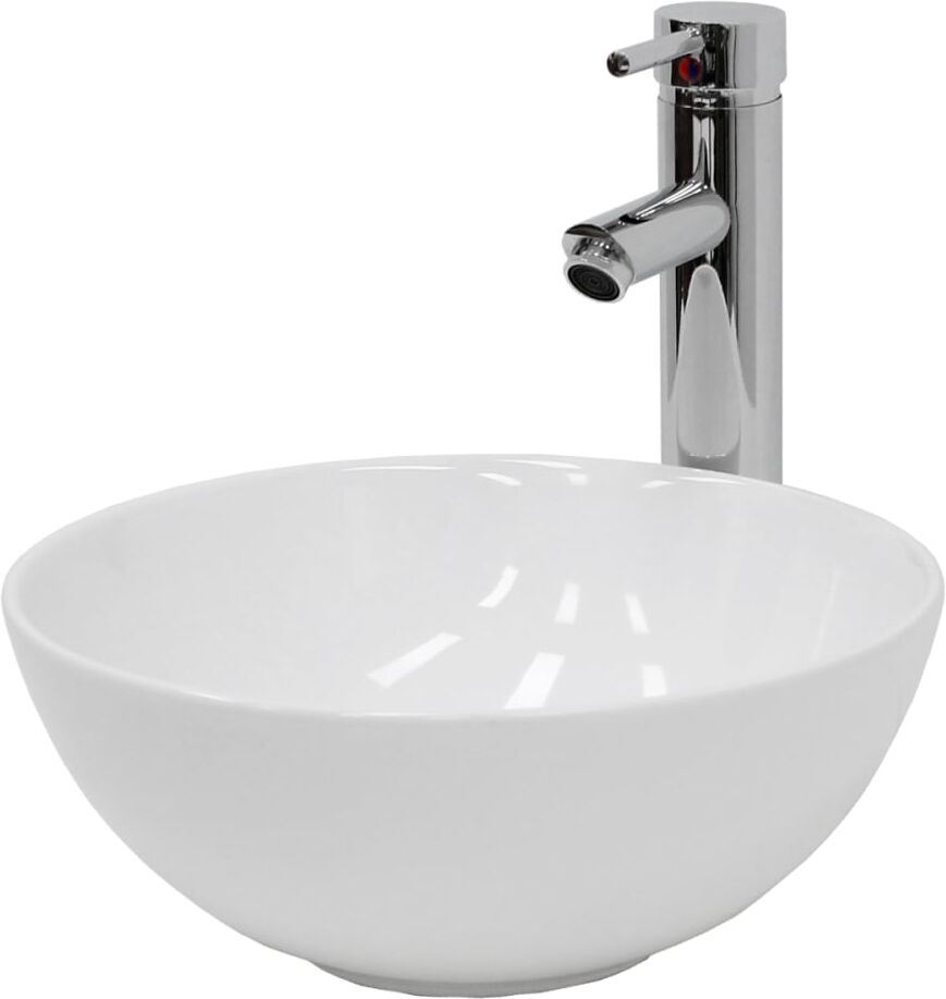 ECD Germany Lavabo redondo baño cerámica pila lavamanos sobre encimera