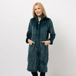 MONT CHALET Damen-Hauskleid Fellimitatbesatz Mikrofaser Chinchilla Stehkragen