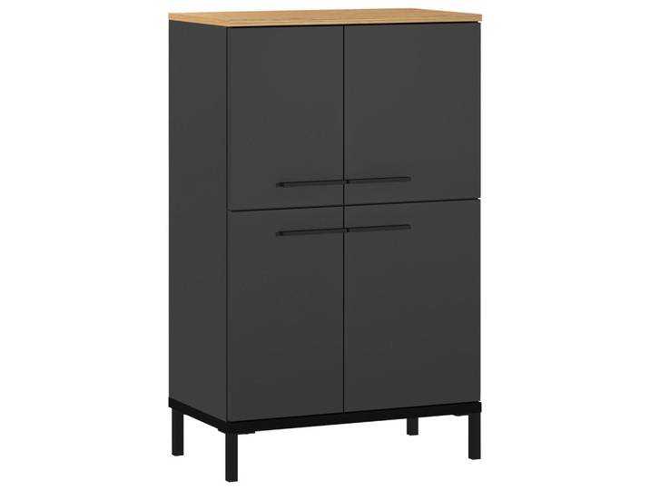Xora Highboard Yonkers 549, Graphit, Eiche, Metall, 3 Fächer, 60x97x34 cm, Made in Germany, Beimöbel erhältlich, Esszimmer, Anrichten