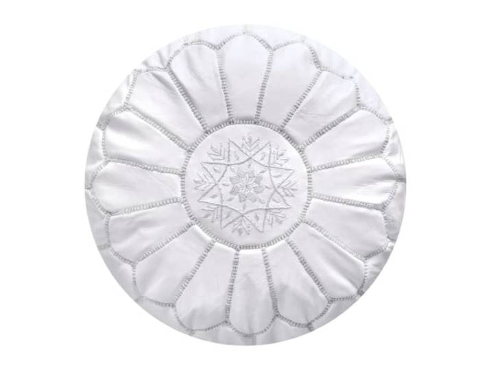 Poufs&Pillows Premium Authentieke Leren Poef - Handgemaakt en stijlvol - Gevuld geleverd, voetenbankje, Osmaans, vloerkussen (Wit)