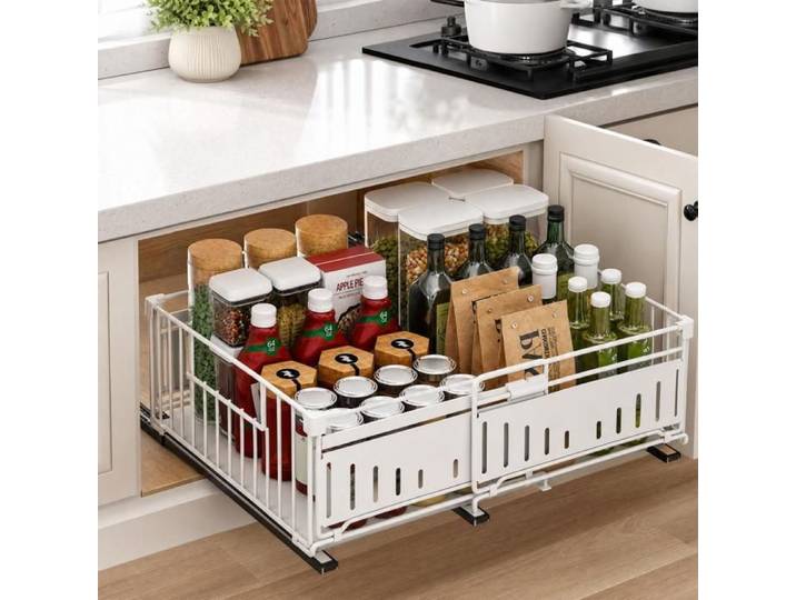 Mipan. Lot De 2 - Étagère De Rangement De Cuisine - Étagère Coulissante Rétractable Sous Évier - 32 5-50×39×17 CM - Blanc