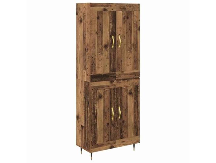 GFMGUEMV Highboard Altholz Holzwerkstoff 69,5 x 34 x 180 cm mit Türen Matte Oberfläche, schwarze Füße, goldene Griffe, rechteckig, stabil, vielseitig nutzbar