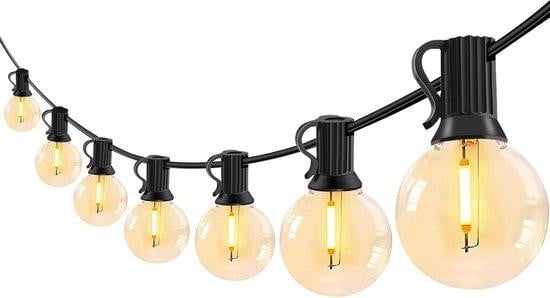 Waterdicht LED lichtsnoer voor buiten met 13 G40 lampen, warm wit, 75 meter