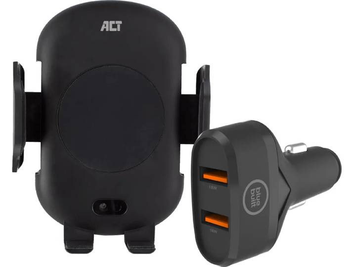 ACT Telefoonhouder Auto Luchtrooster/Dashboard met Draadloos Opladen + Oplader 18W