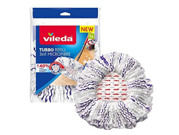 Vileda vervanging Turbo Deep Clean, geschikt voor alle centrifugesystemen van Vileda, +40% extra reinigingsvermogen, voor harde vloeren, Verwijdert meer dan 99% van de bacteriën met water alleen