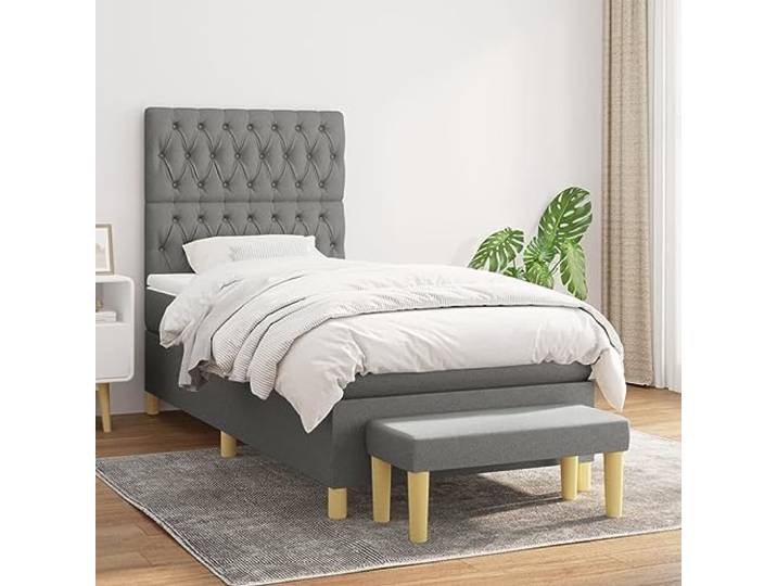RJPLMFV Lattenrost, komplett, 100 x 200 cm, Stoff, Dunkelgrau Verstellbares Kopfteil, Taschenfederkernmatratze, mittelharte Halterung, multifunktionale Sitzbank