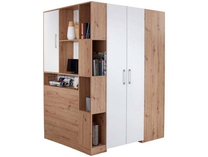 Eckschrank begehbar mit Regal 120cm Box, Eiche Dekor/Weiß