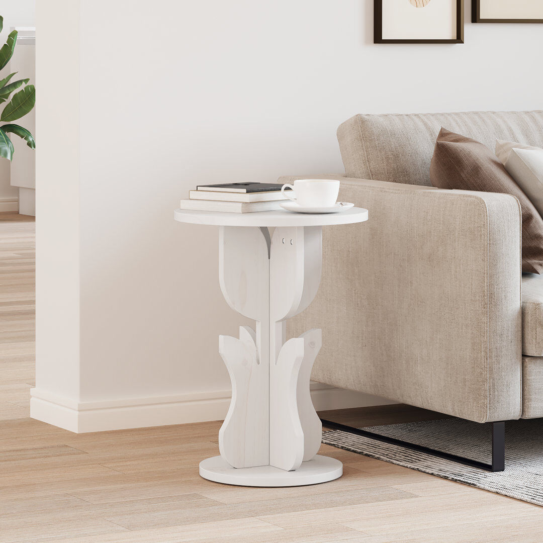 Lark Manor Side Table Solid Pine Wood White 53.5cm H X 39.5cm W X 39.5cm D