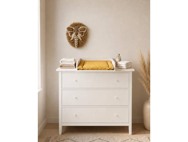 KraftKids Wickelaufsatz für GULLABERG Kommode, 99 cm, Weiß Wickelfläche 50 × 70 cm, seitliche Abdeckblenden, für 3 Schubladen