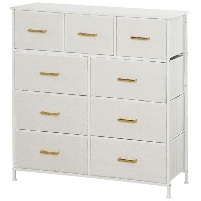 MODFU Kommode mit 9 Stoffschubladen, Polyester Cremeweiß, 100 x 30 x 99 cm