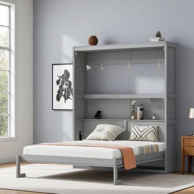 Queen Size Murphy Bed with Built-In Shelving,Hidden Pull-Down Bed Frame
