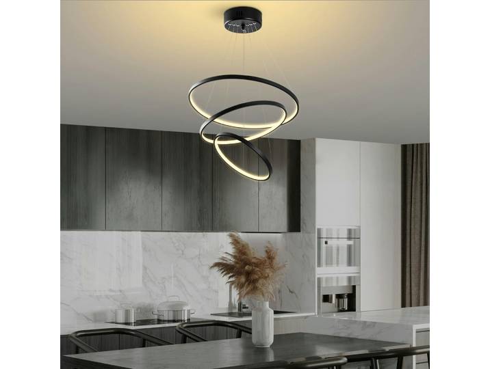 Suspension design LED – noire, 3 anneaux spirale VIESTE
