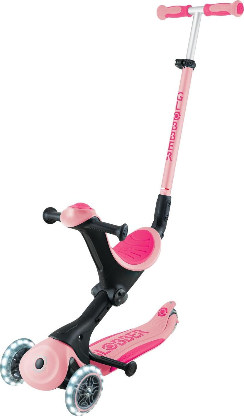 Globber Go-Up Deluxe Lights 3-in-1 driewieler met LED-wielen in pastelroze