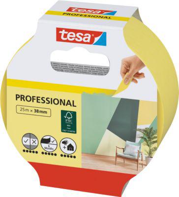 tesa Malerband Professional, 25 m x 38 mm – scharfe Farbkanten, leicht ablösbar, rückstandsfrei