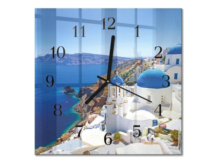 Tulup Wanduhr 30x30 cm - Santorini, Blau, Glas, Quadratisch, 30x30x0.4 cm, Dekoration, Uhren, Wanduhren