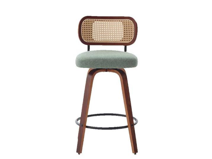 ELVORIN Lot de 3 tabourets de bar pivotants 360° 26 pouces vert olive cannage repose-pieds métal