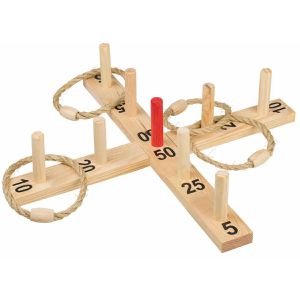 Idena Wurfspiel 40199, Ringwurfspiel aus Holz, ab 6 Jahre, 9 Spielstäbe & 4 Ringen, ab 1 Spieler