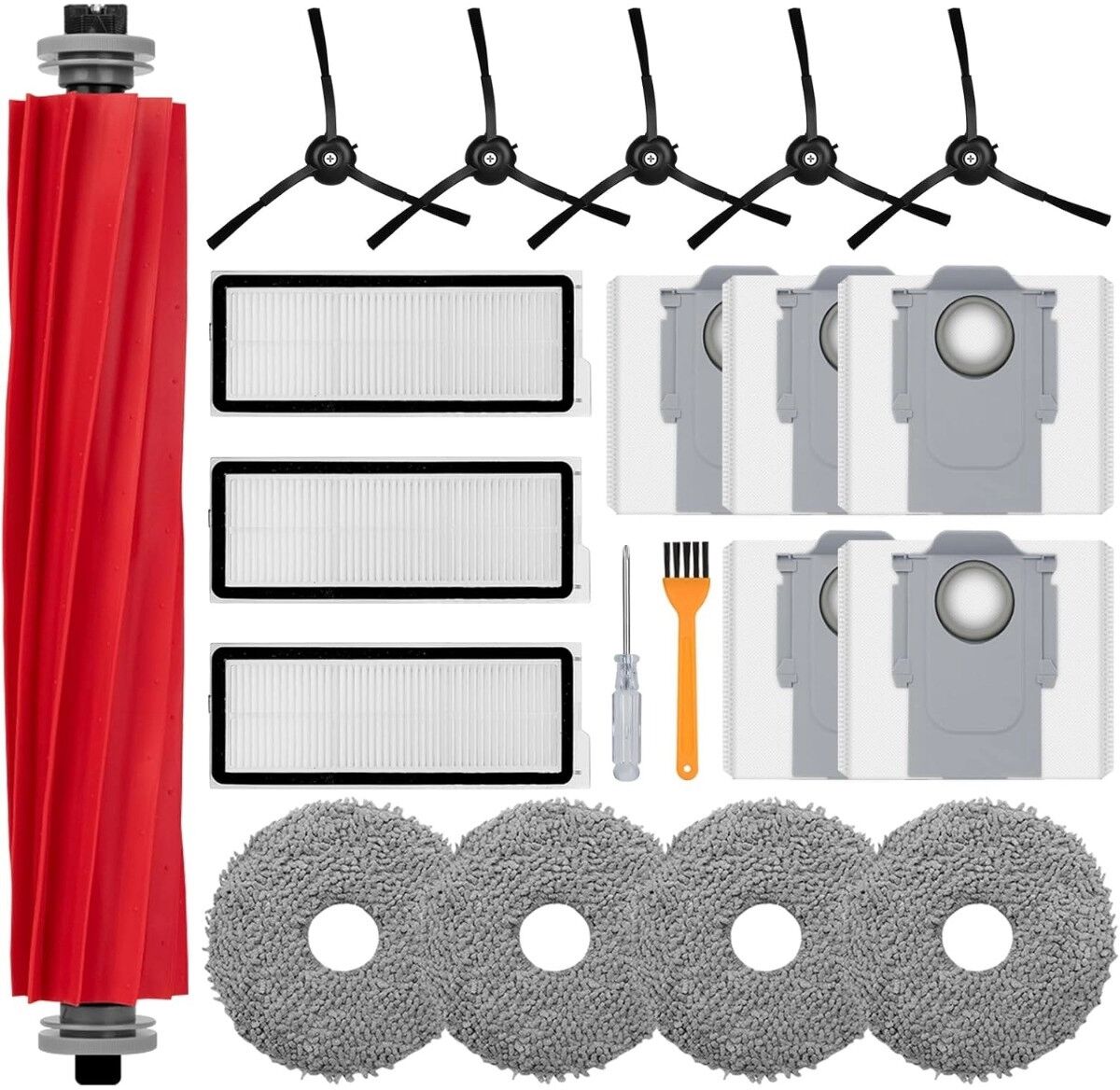 INF Ersatzteil-Set, kompatibel mit Roborock Qrevo – Hauptbürste, Seitenbürsten, Filter, Staubbeutel, Wischlappen