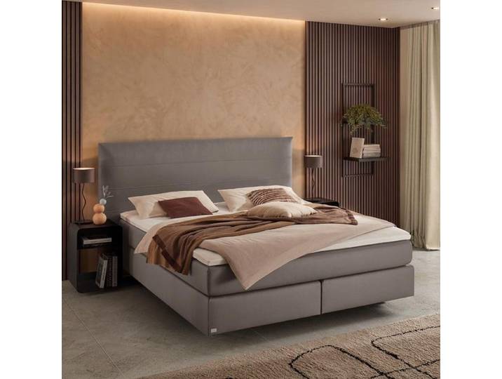 Boxspringbett Oleron Kunstleder 140x210cm TTF-Box Härtegrad: H3 Hellgrau modern