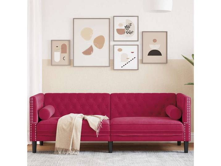 vidaXL Sofa, Chesterfield-Sofa mit Nackenrollen 3-Sitzer Weinrot Samt