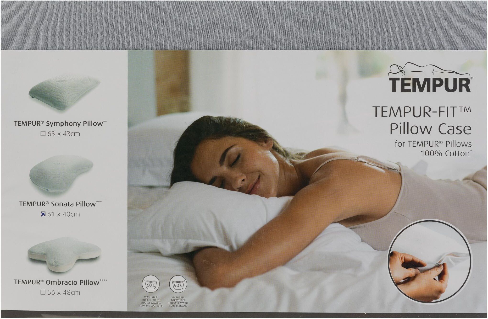 Kopfkissen TEMPUR "Sonata Hellg", grau, B:40cm L:61cm, Obermaterial: 100% Baumwolle, Kopfkissen, Kopfkissen grau B/H/L: 40cm x 61cm, Baumwolle, 1 Stk.