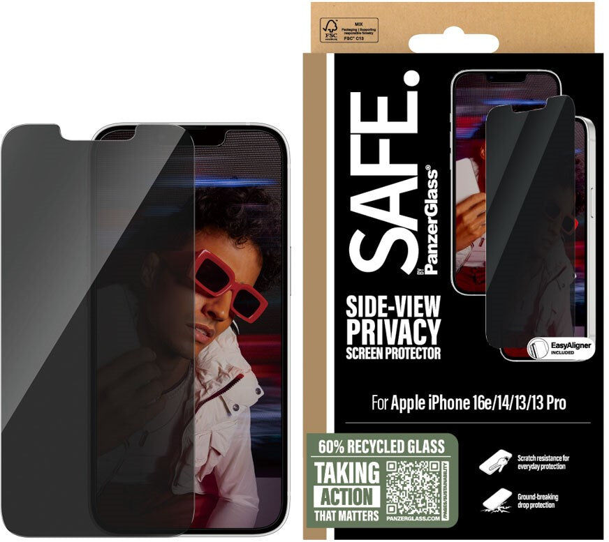 iPhone 17e / 16e / 14 / 13 / 13 Pro - SAFE by PanzerGlass - Ultra-Wide Fit Skærmbeskyttelsesglas - Privacy Funktion - Gennemsigtig