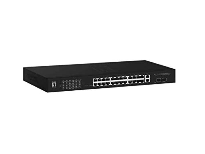 LevelOne GEP-2841 28-Port Web Smart Gigabit PoE Switch, 2 x Uplink SFP, 2 x Uplink RJ45, 24 PoE-uitgangen, 375W PoE Power Budget