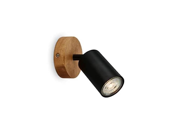 Briloner - Applique rétro avec bois\, Applique vintage\, douille GU10\, spot orientable\, spot mural rustique\, noir-bois\, 90x85 mm 2922-015